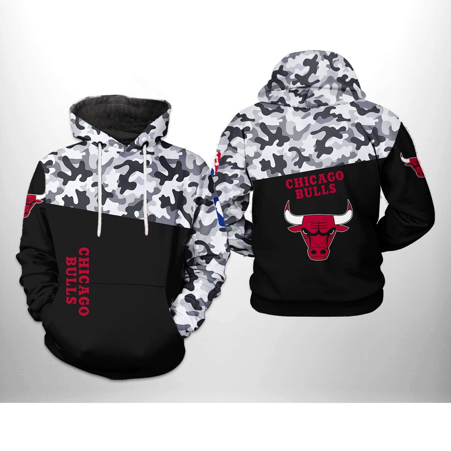 Men's Chicago Bulls Hugo Boss Black Camo Pullover Hoodie – Official Nba Midweight Sweatshirt